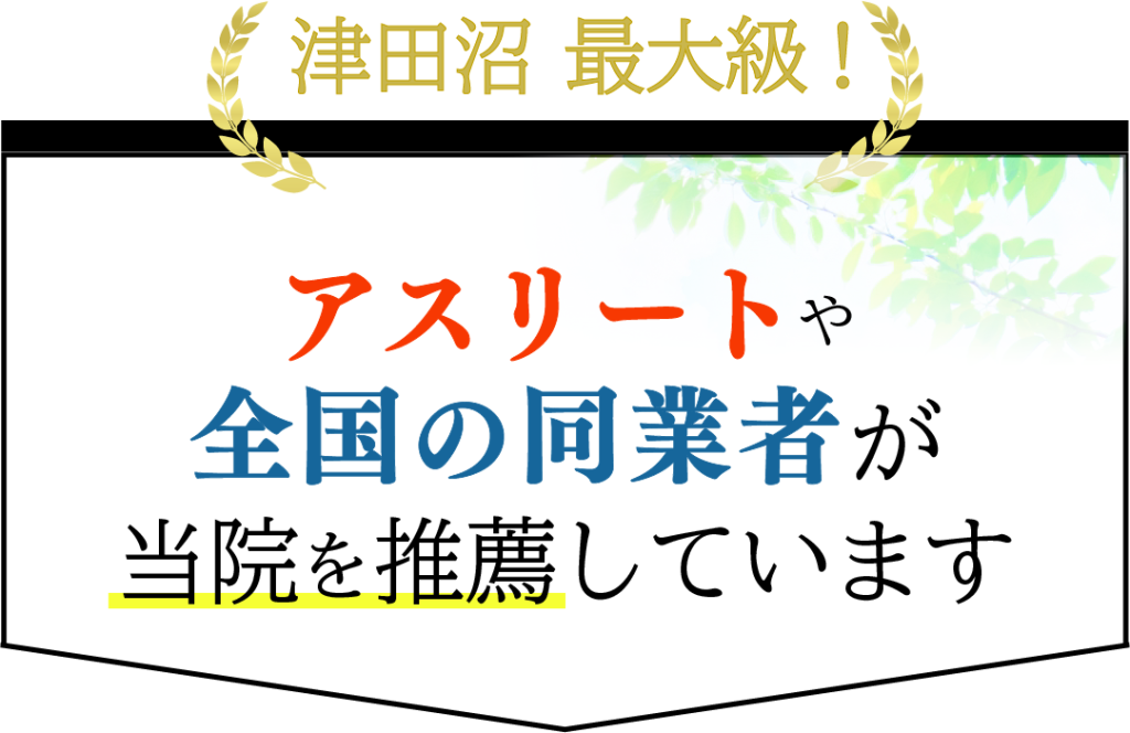 津田沼最大級 アスリートや全国の同業者が当院を推薦しています